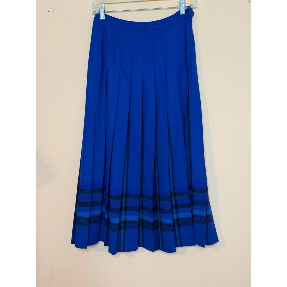 vintage 1970s Pendleton royal blue pleated tartan midi skirt size 8 virgin wool